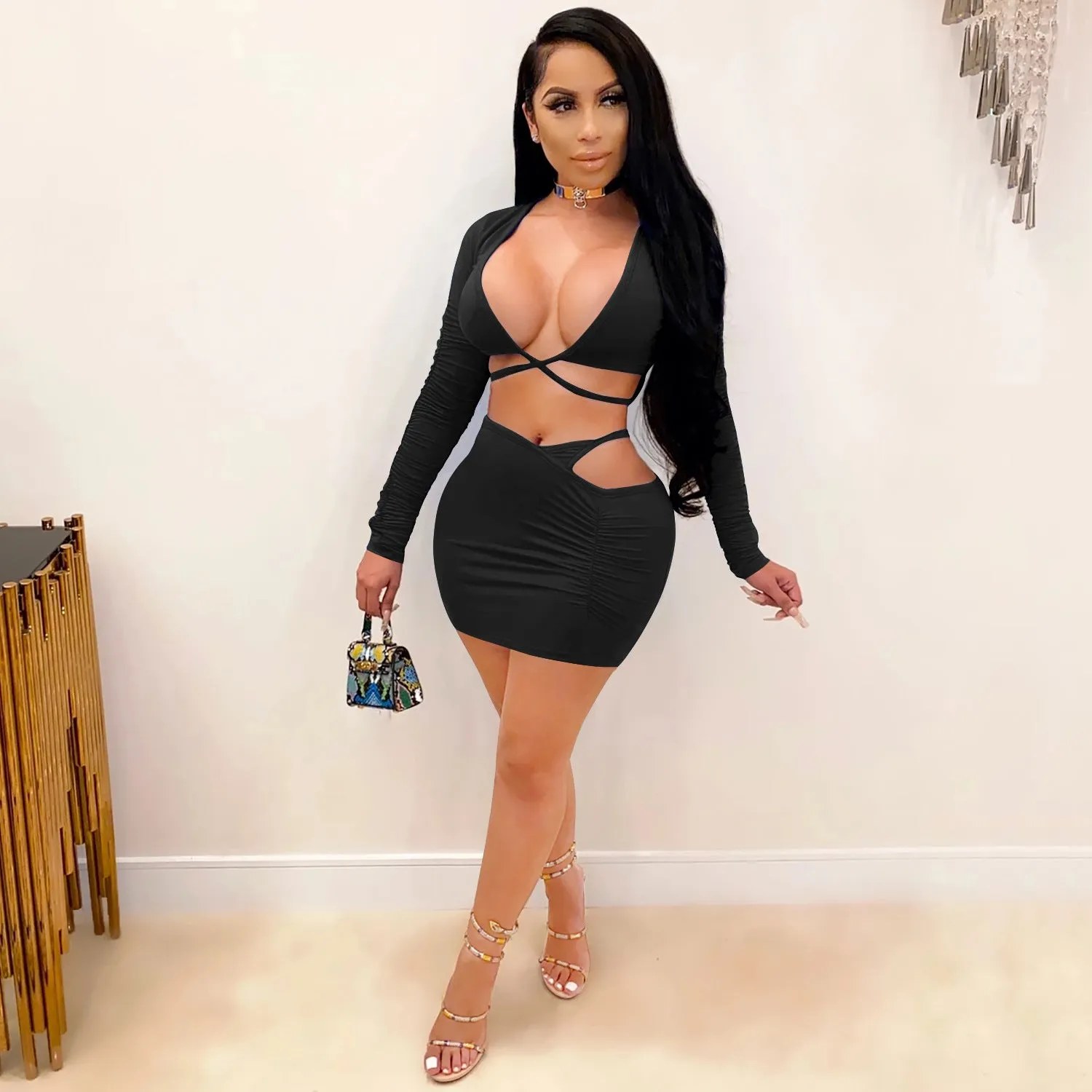 Sexy Two Piece Set Women Deep