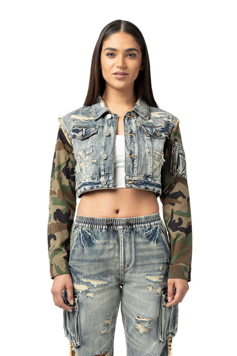 Smoke Rise Women's Mixed Media Cropped Jacket