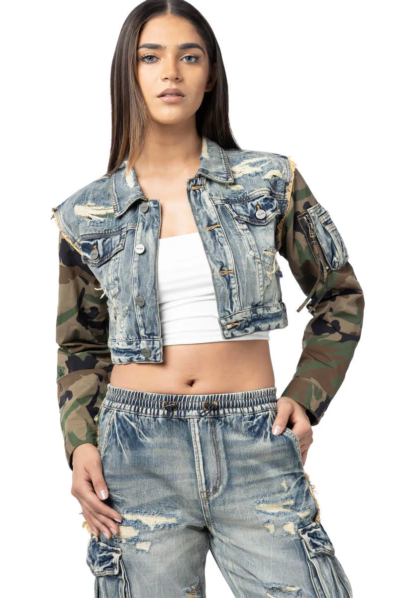 Smoke Rise Women's Mixed Media Cropped Jacket