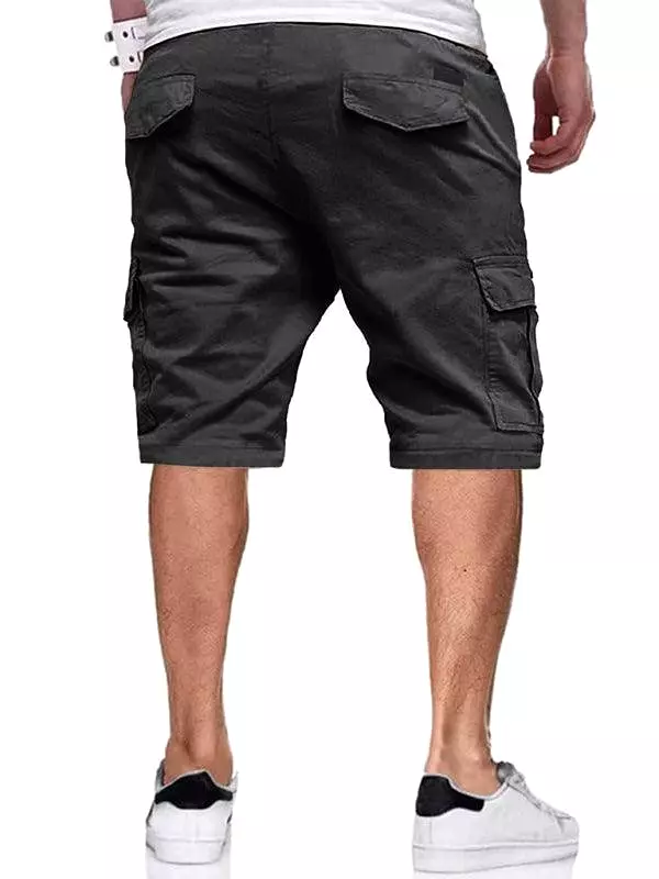 Solid Drawstring Men Cargo Shorts