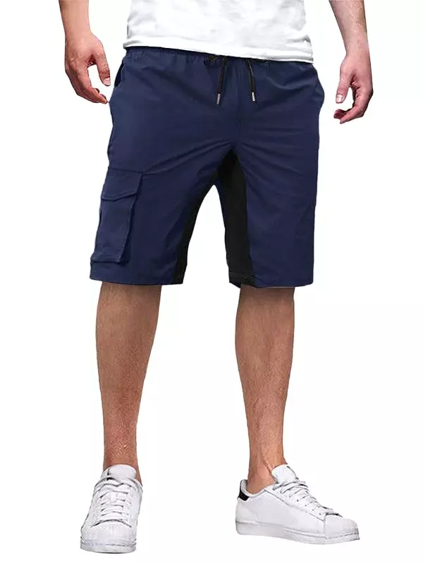 Solid Drawstring Men Cargo Shorts