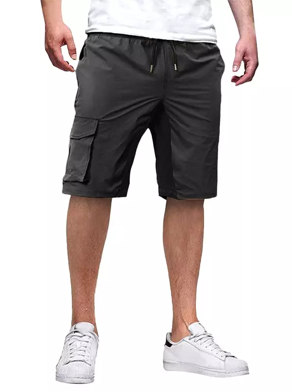 Solid Drawstring Men Cargo Shorts