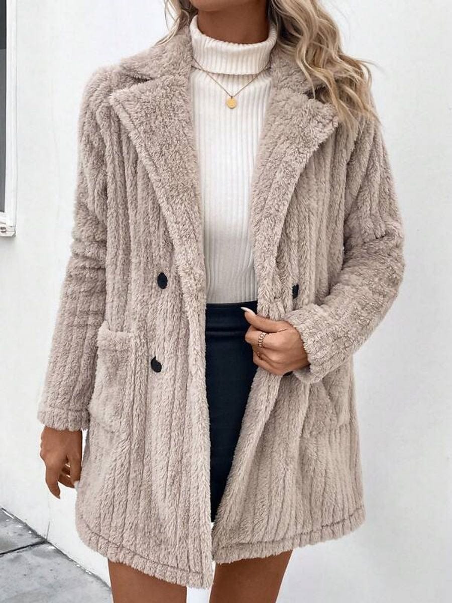 Stay Cozy and Stylish with Women's Fuzzy Apricot Long Coat