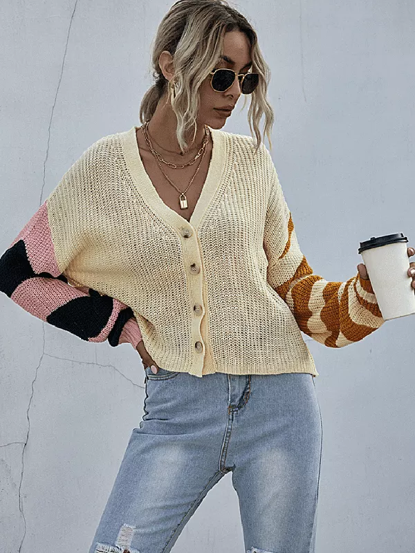 Stitching  Women Cardigan Sweater