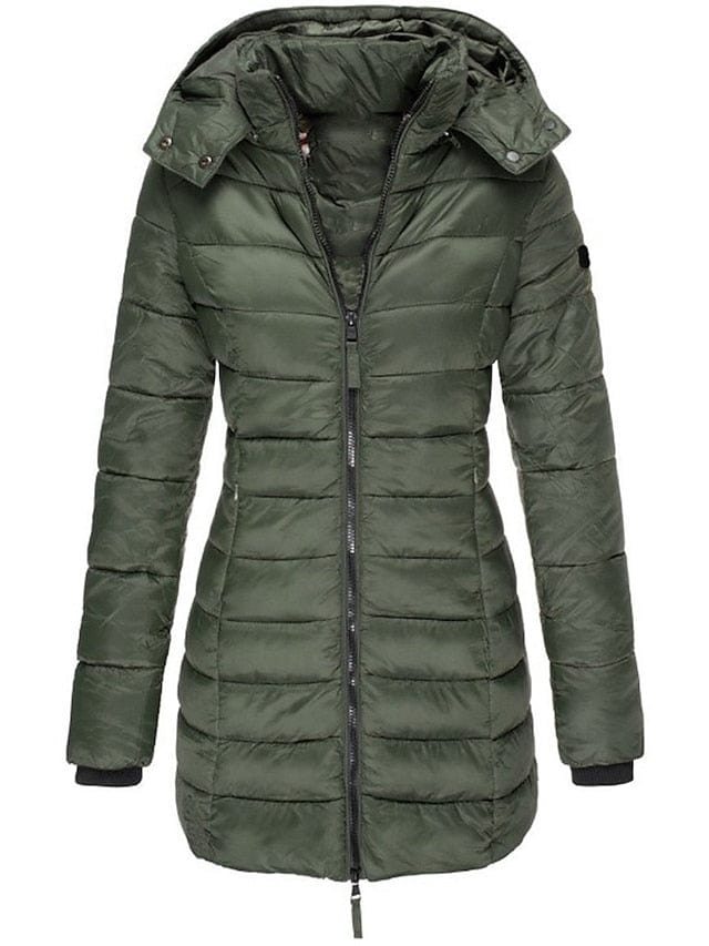 Stylish and Cozy Women's Mid-Length Quilted Puffer Coat with Windproof Features