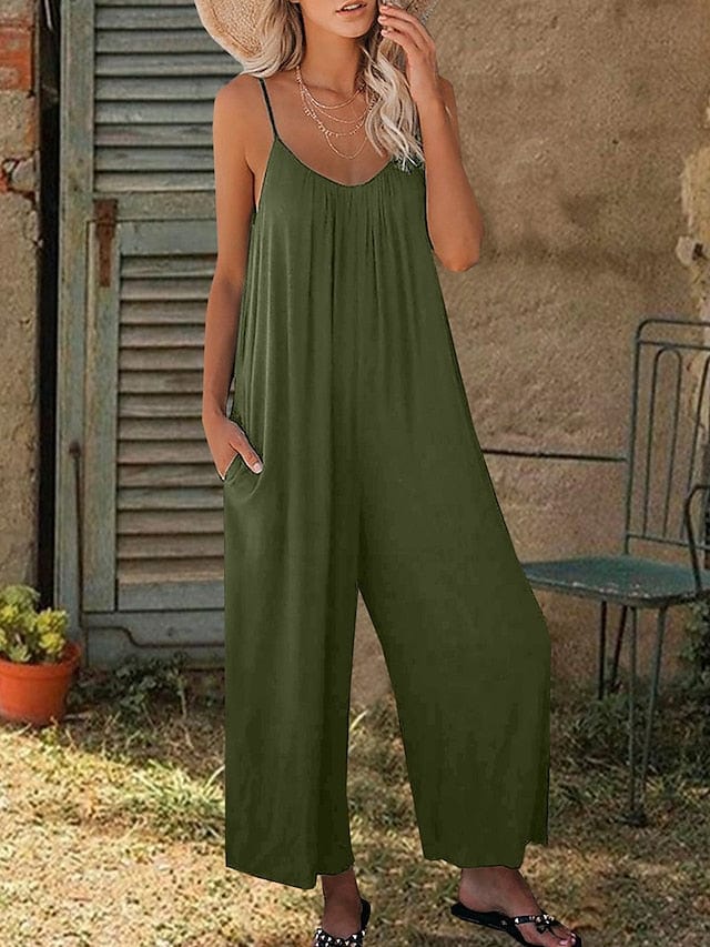 Stylish Khaki V-Neck Wide Leg Women's Jumpsuit