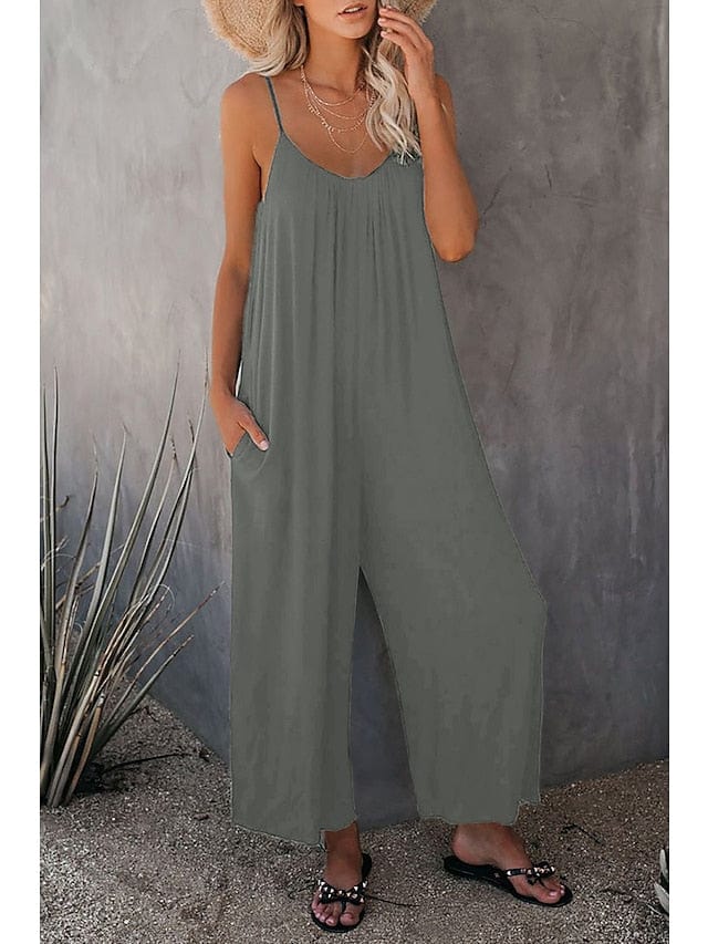 Stylish Khaki V-Neck Wide Leg Women's Jumpsuit