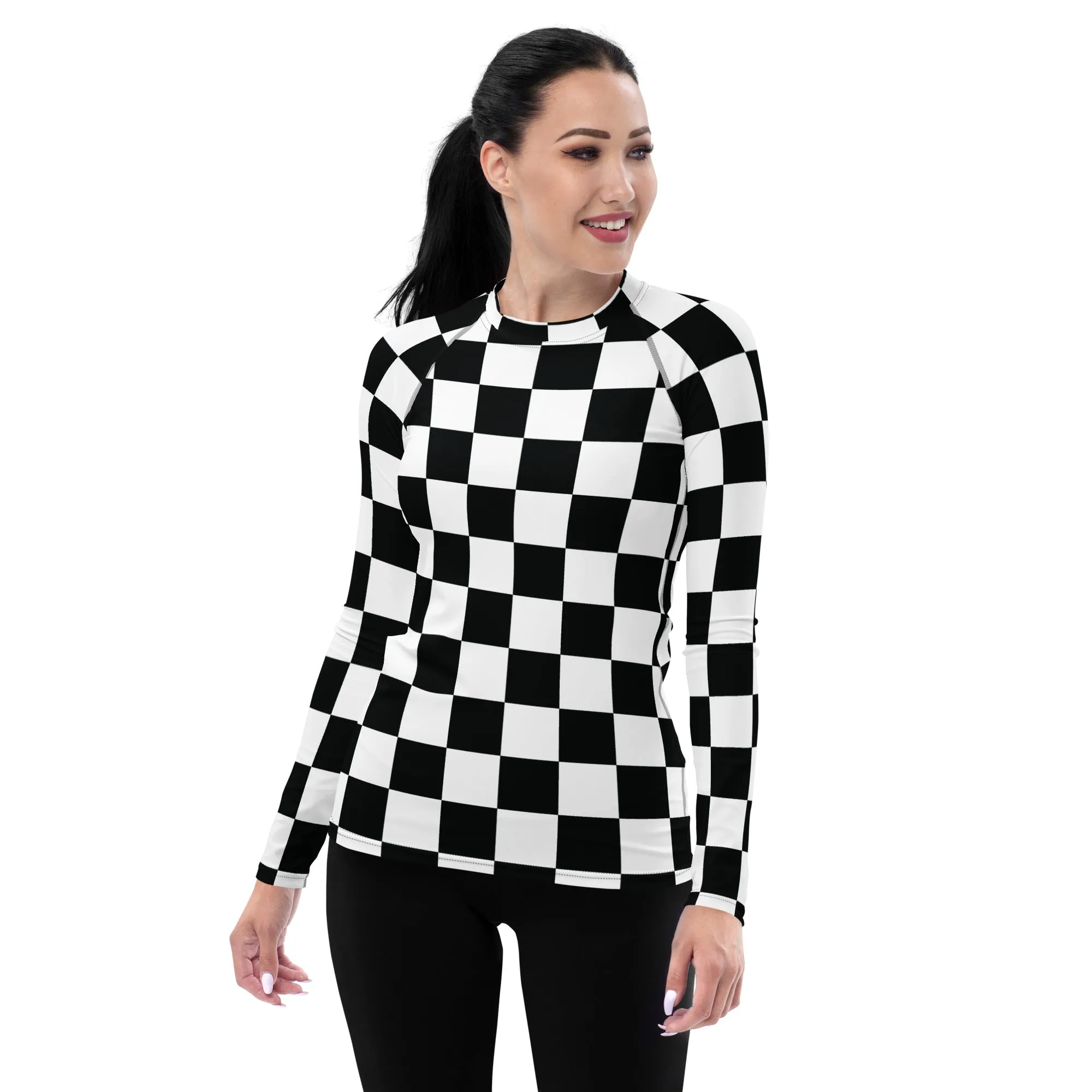 Stylish Protection: Women's Checkered Long Sleeve BJJ Rash Guard