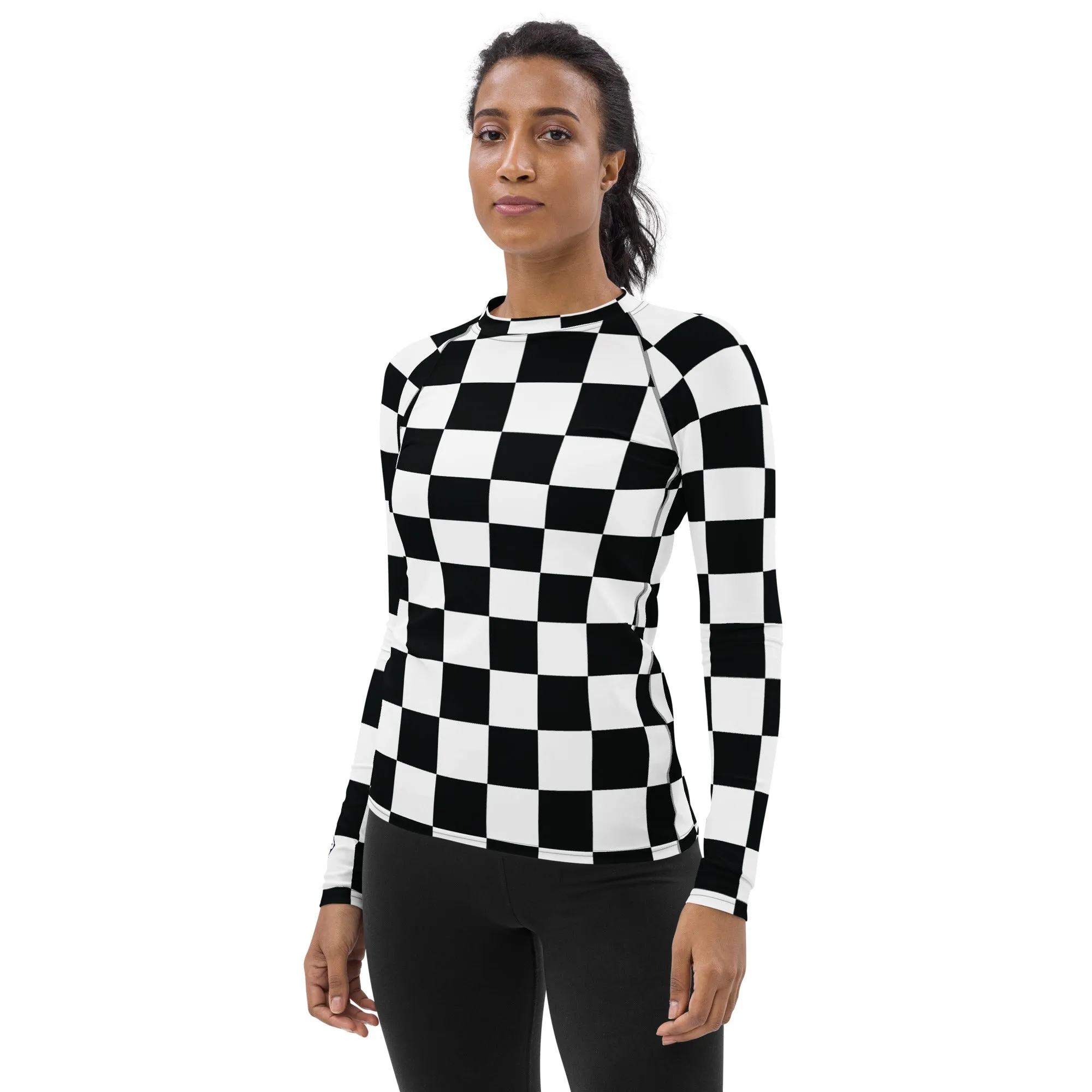 Stylish Protection: Women's Checkered Long Sleeve BJJ Rash Guard