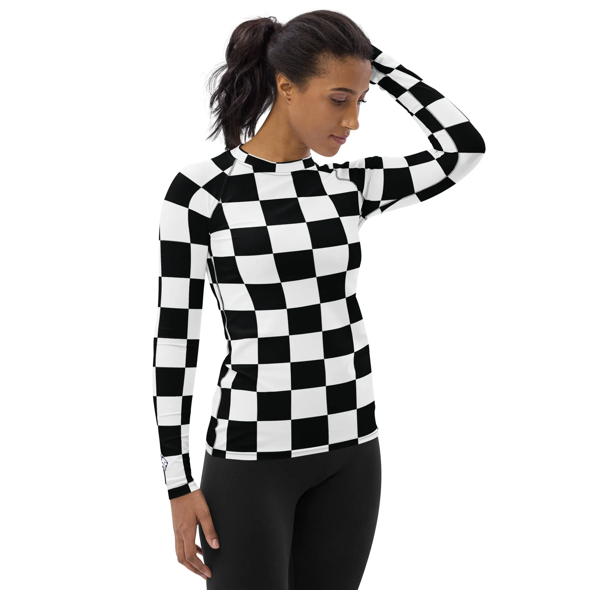 Stylish Protection: Women's Checkered Long Sleeve BJJ Rash Guard