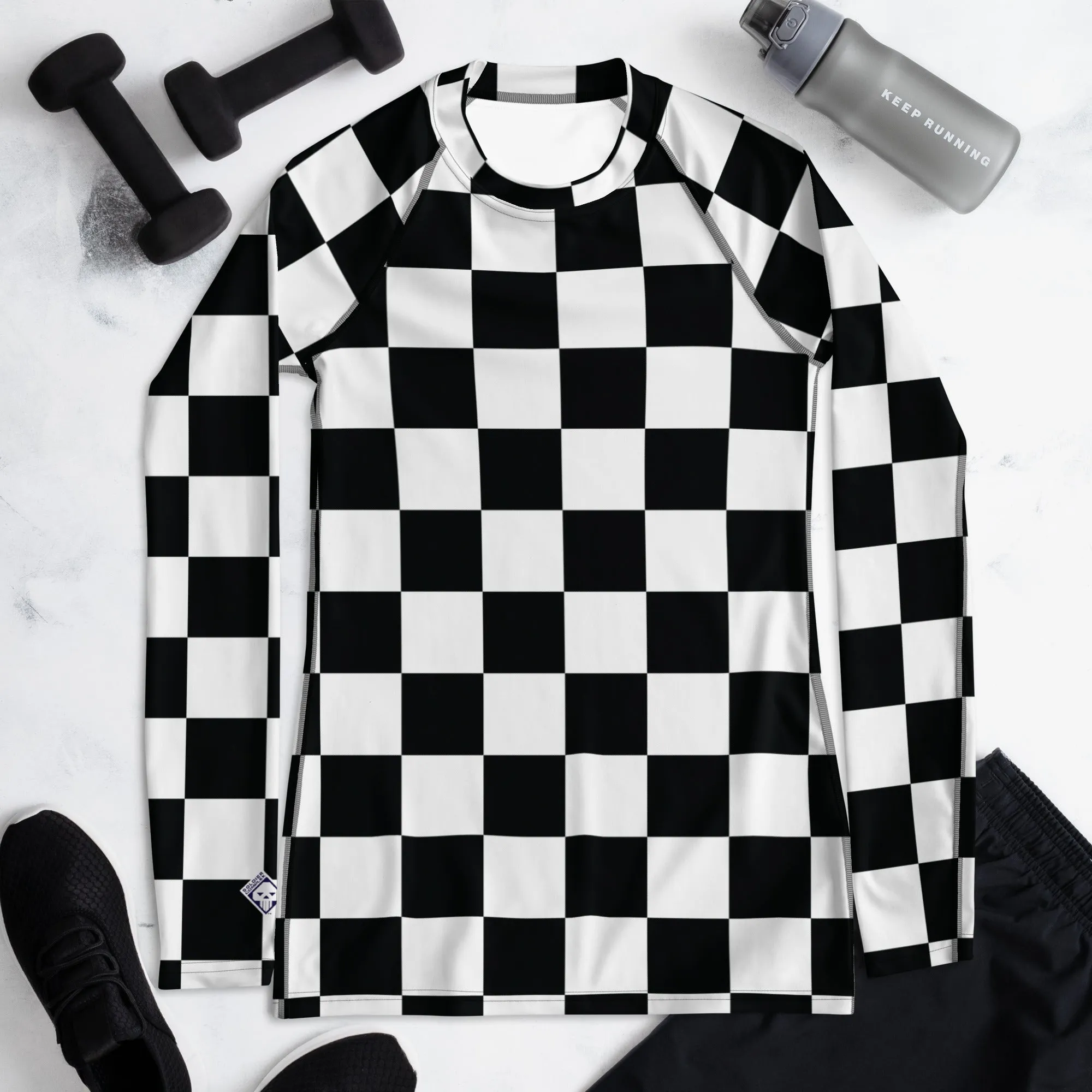 Stylish Protection: Women's Checkered Long Sleeve BJJ Rash Guard