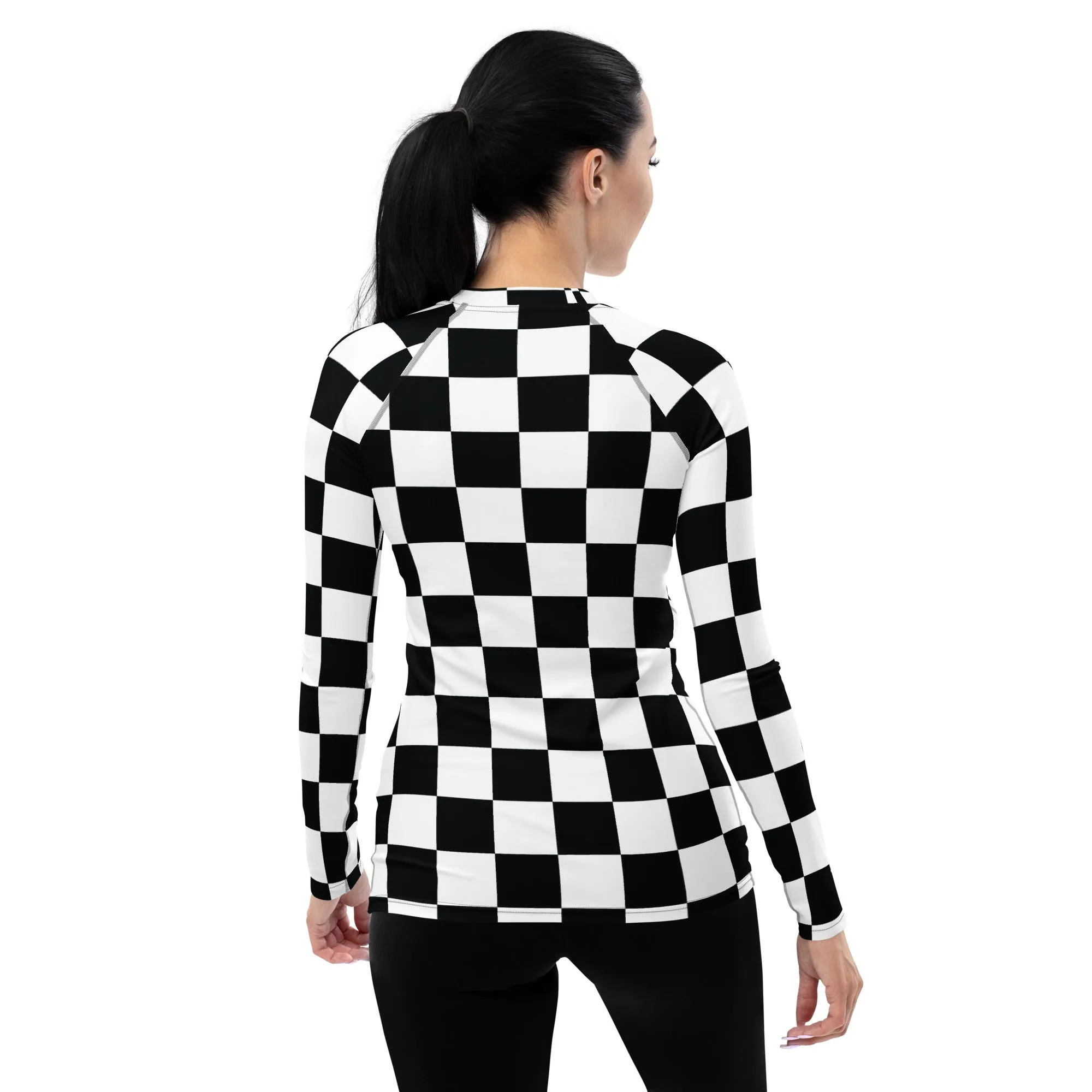 Stylish Protection: Women's Checkered Long Sleeve BJJ Rash Guard