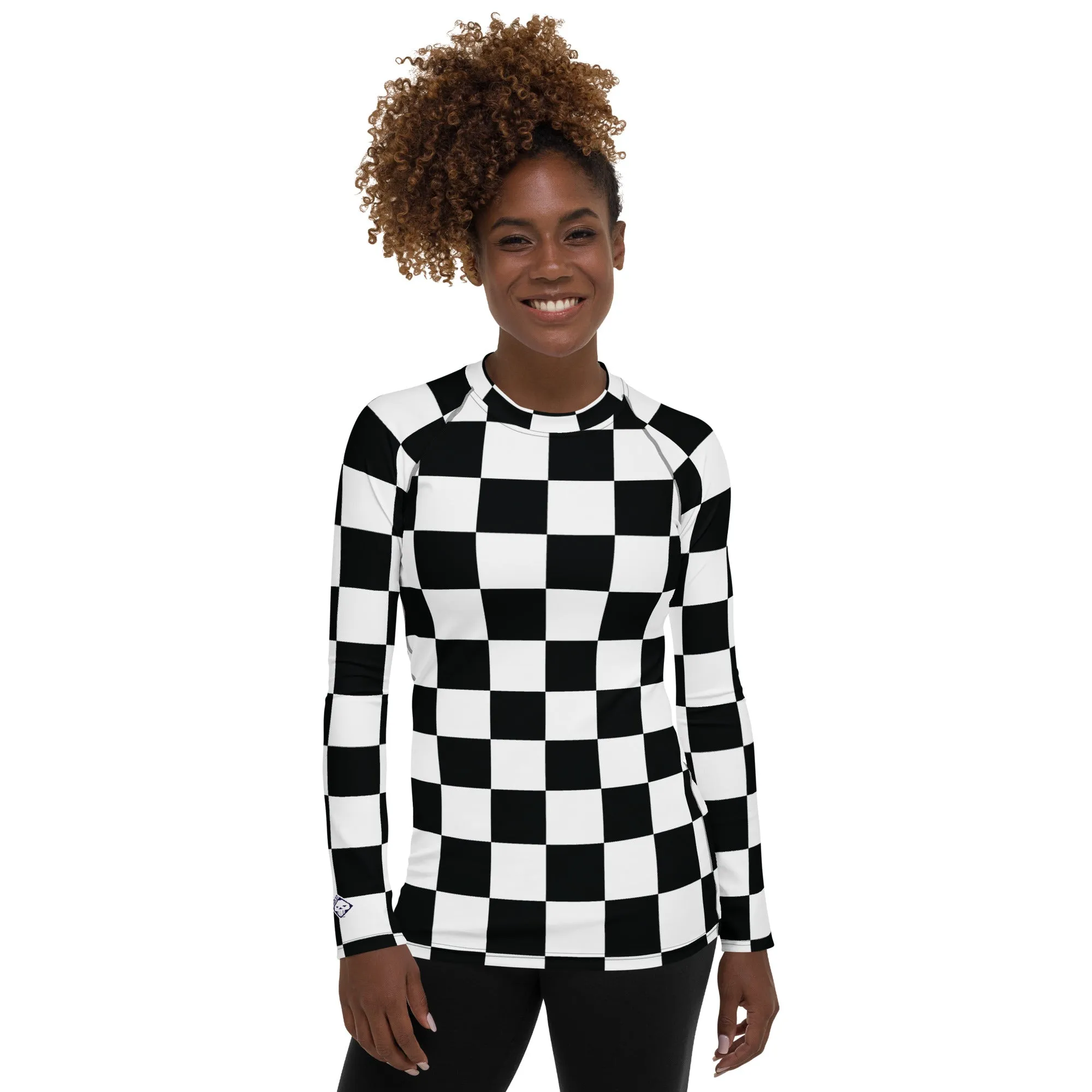 Stylish Protection: Women's Checkered Long Sleeve BJJ Rash Guard