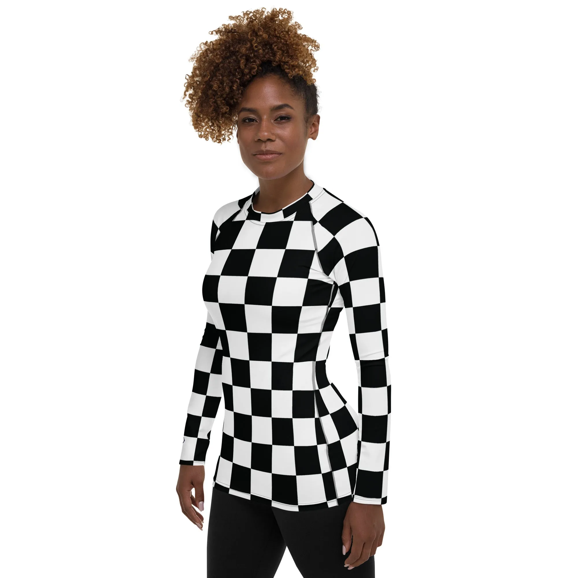 Stylish Protection: Women's Checkered Long Sleeve BJJ Rash Guard