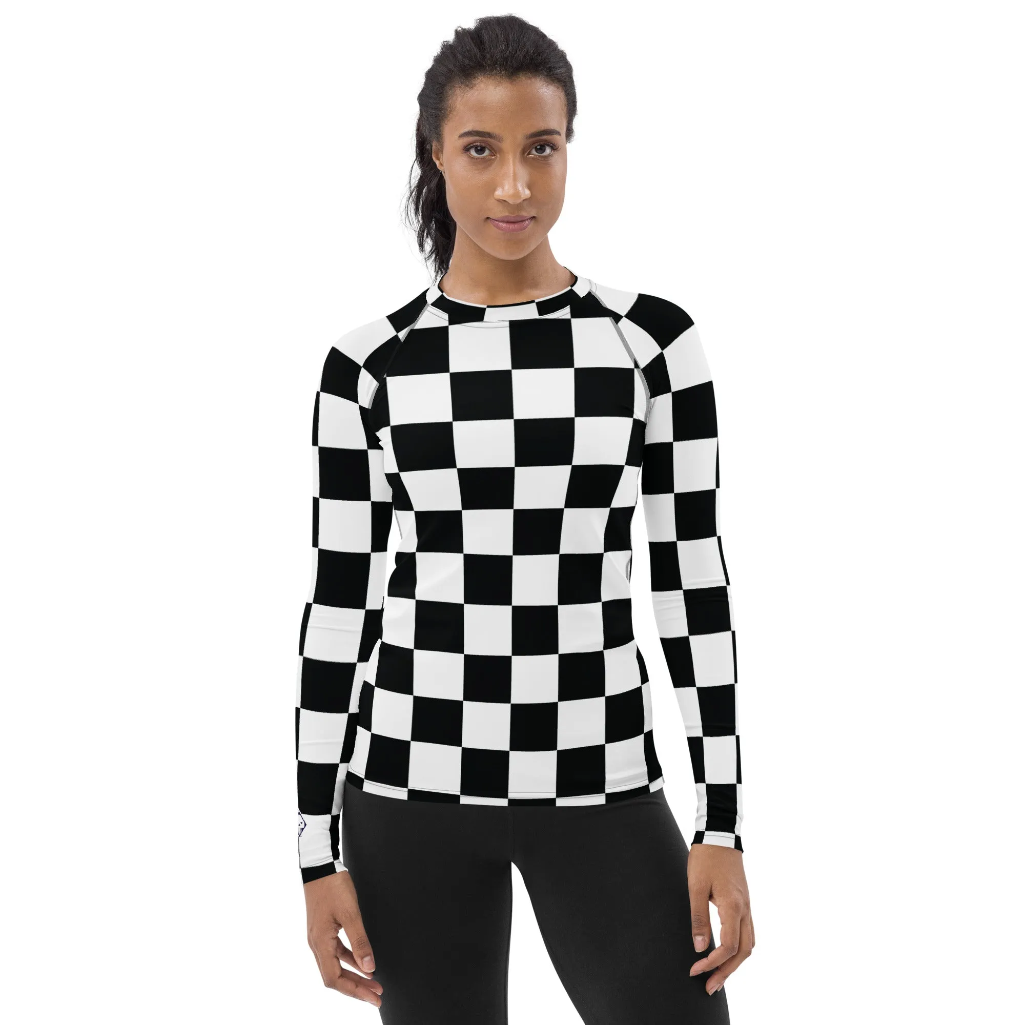 Stylish Protection: Women's Checkered Long Sleeve BJJ Rash Guard