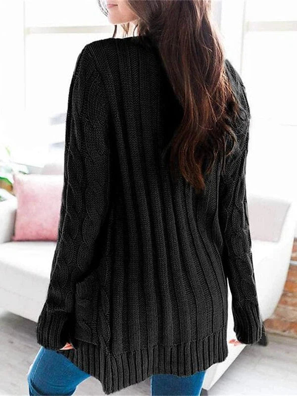 Stylish Women's Cable-Knit Buttoned Cardigan with Pockets