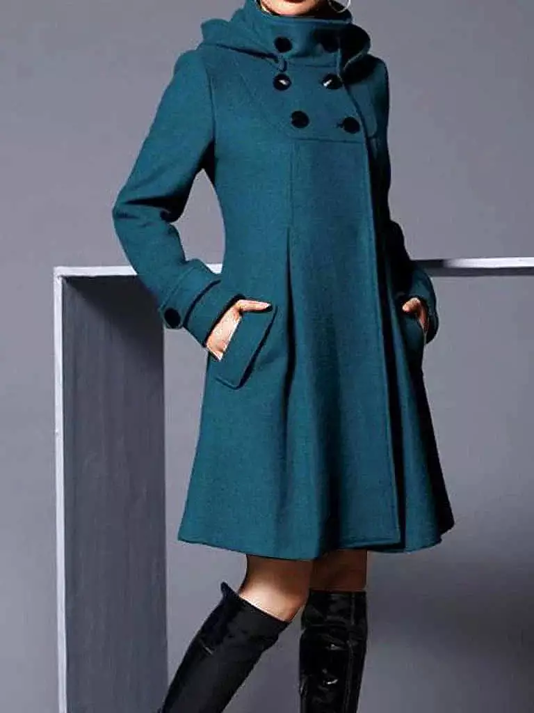 Stylish Women's Long Overcoat Pea Coat with Pockets and Windproof Warmth