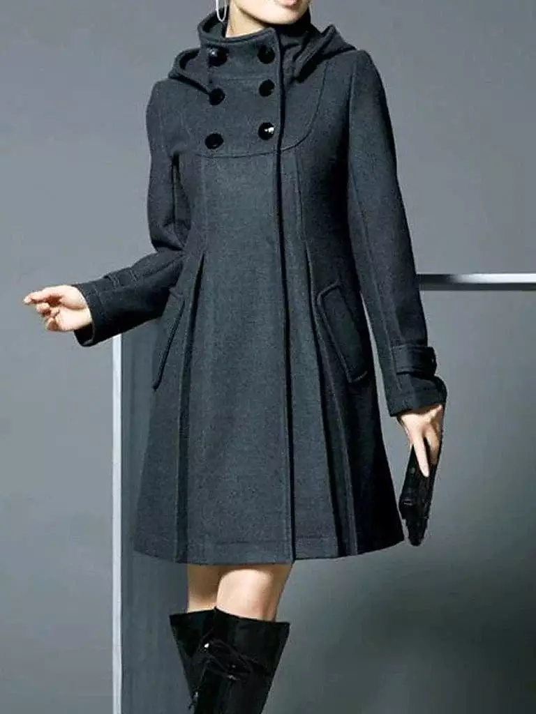 Stylish Women's Long Overcoat Pea Coat with Pockets and Windproof Warmth