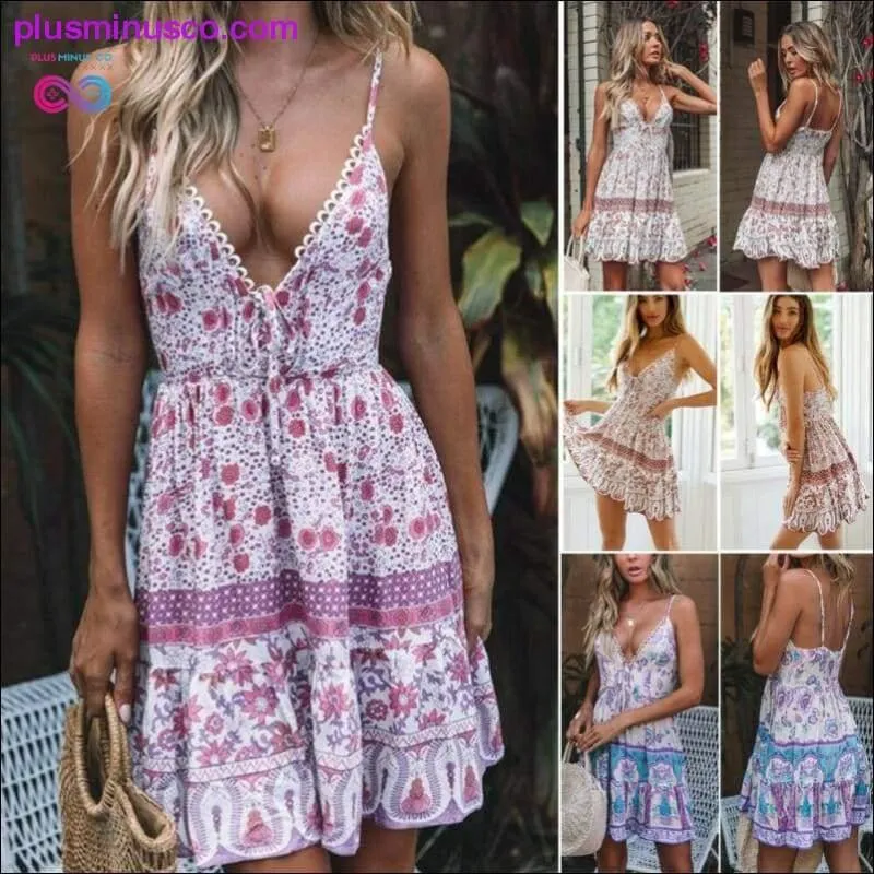 Summer Boho Sexy Chiffion Mini Dress 2019 Fashion Women Deep