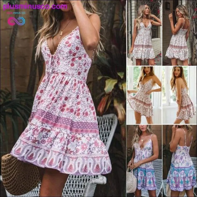 Summer Boho Sexy Chiffion Mini Dress 2019 Fashion Women Deep