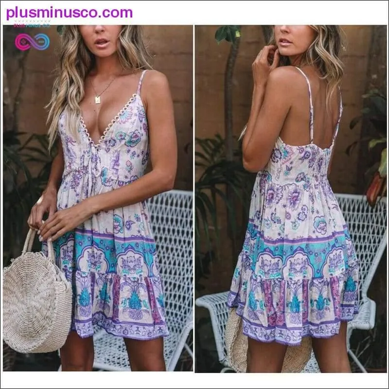 Summer Boho Sexy Chiffion Mini Dress 2019 Fashion Women Deep