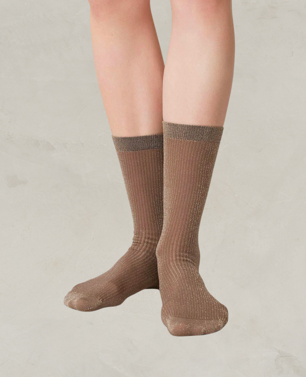 Swedish Stockings Magda Shimmery Socks Mid-Brown