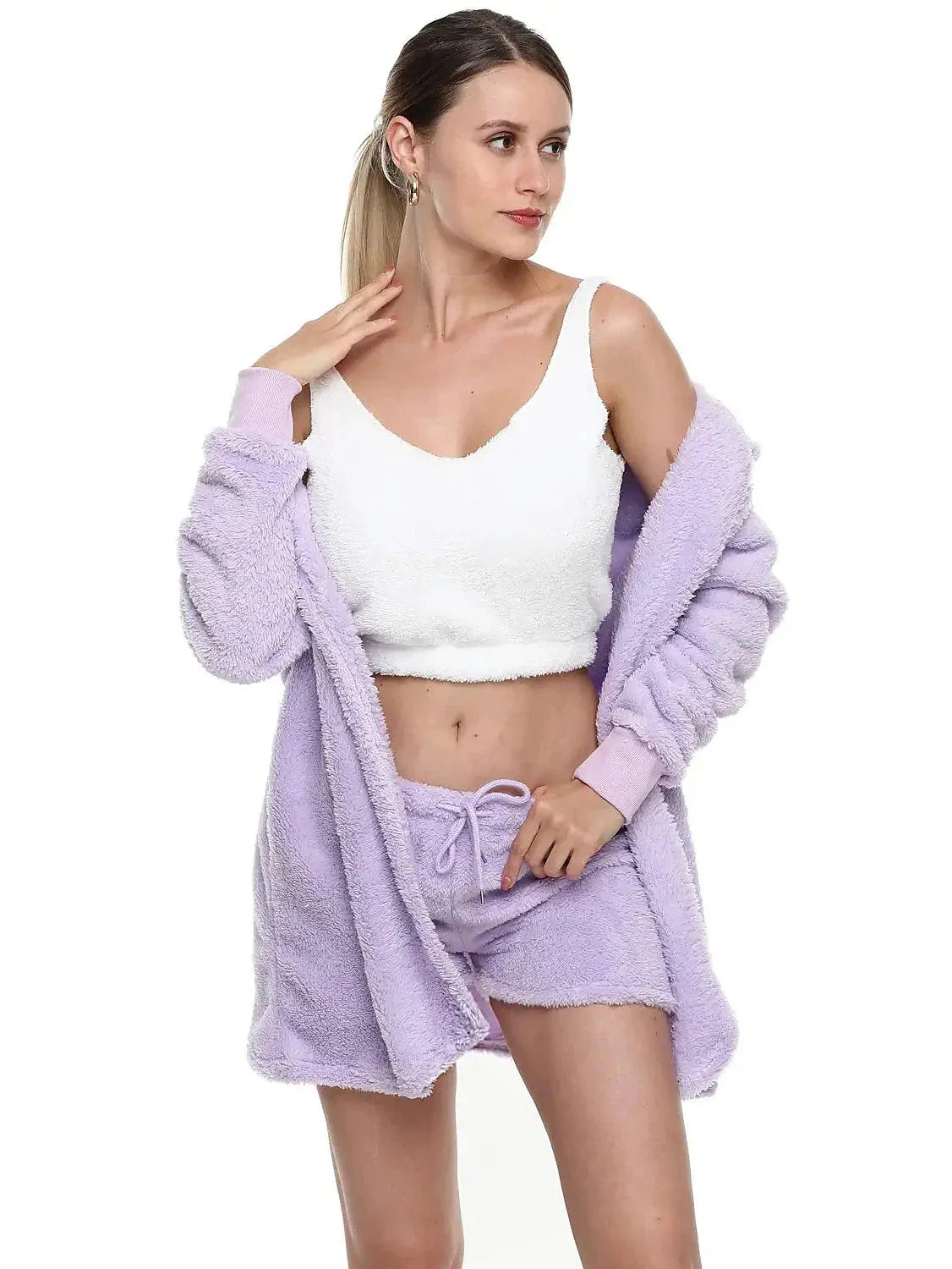 Warm and Stylish 3-Piece Women's Fleece Pajama Set for Cozy Evenings and Valentine's Day Surprise