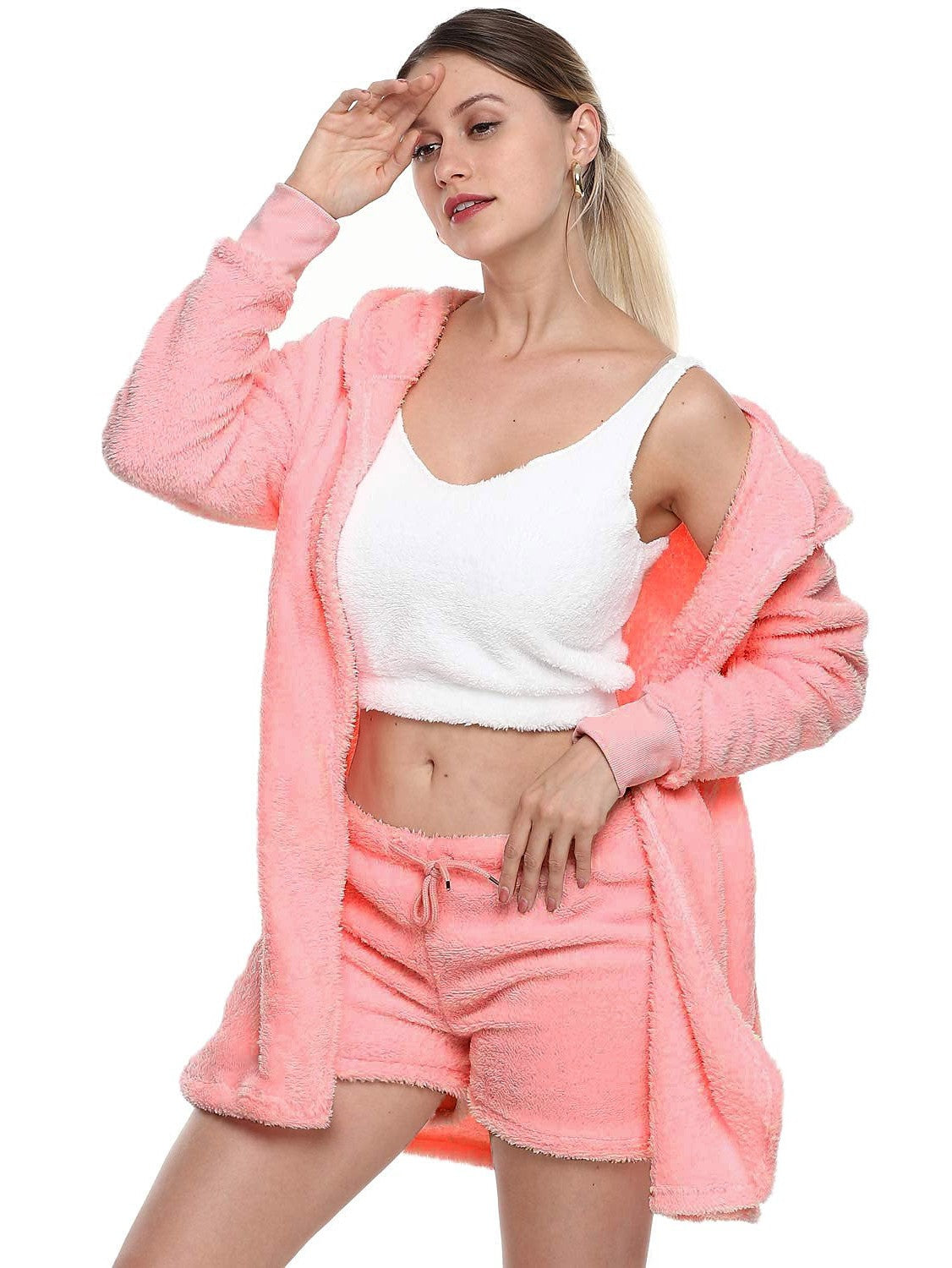 Warm and Stylish 3-Piece Women's Fleece Pajama Set for Cozy Evenings and Valentine's Day Surprise