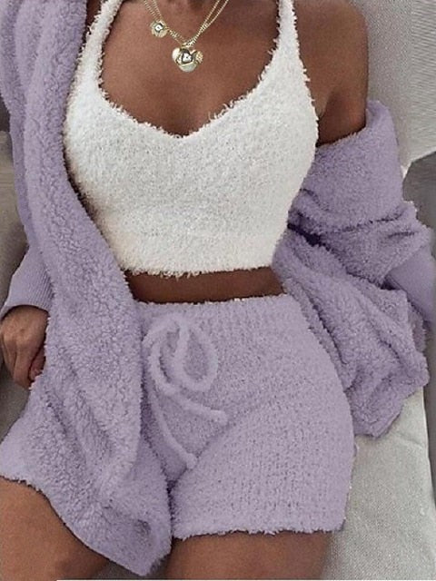 Warm and Stylish 3-Piece Women's Fleece Pajama Set for Cozy Evenings and Valentine's Day Surprise