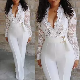 White Lace Party Jumpsuit