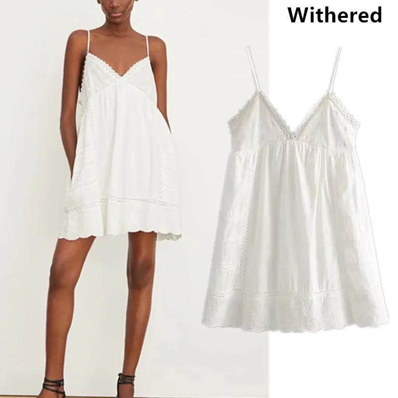 Withered 2019 summer dress women vestidos spaghetti strap embroiedry sexy mini vestidos de fiesta party dress playsuits women