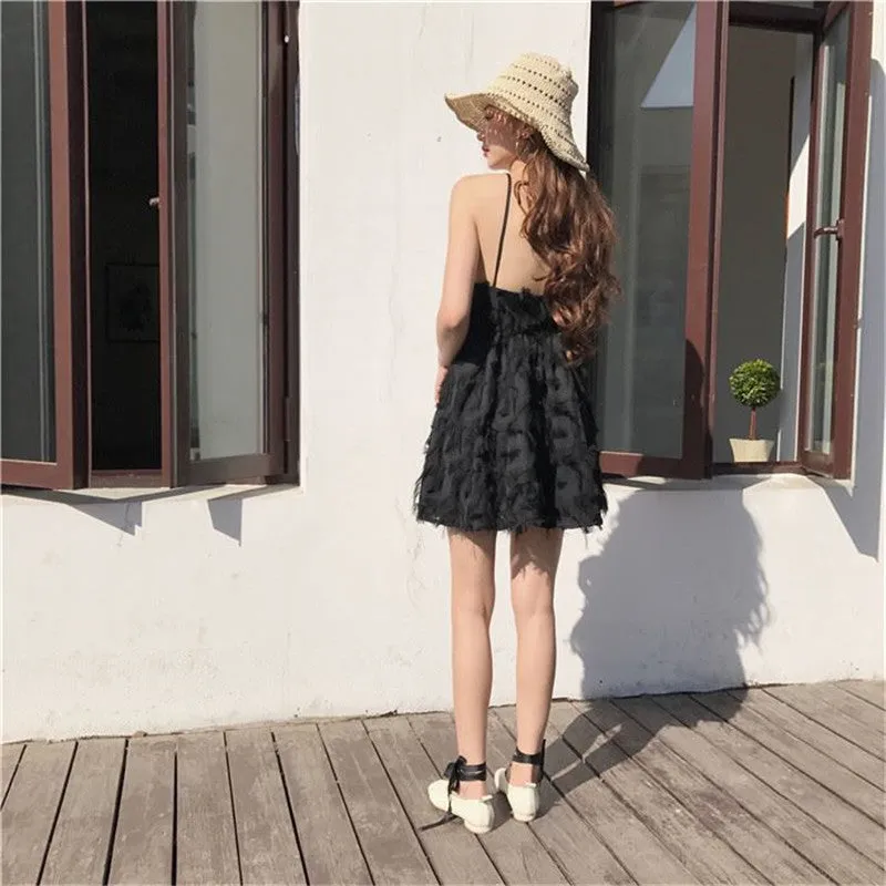 Woherb New  Fashion Beach Dress Vestidos Sexy V-neck Spaghetti Strap Sleeveless Dress Slim Tassel Women Dresses Retro 72738 GS