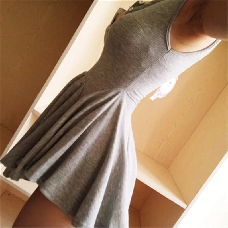 Women European Style Party Dress Sexy Grey Sleeveless Ladies Irregular Dresses V-Neck Females Sweet Retro Vestidos 72550 GS