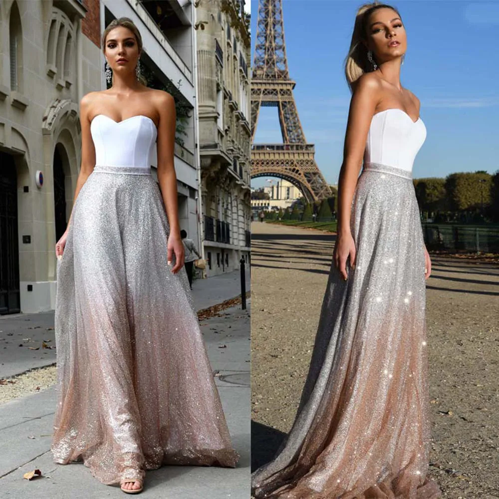 Women Sexy Strapless Sequins Evening Party Dress Elegant Off Shoulder for Wedding