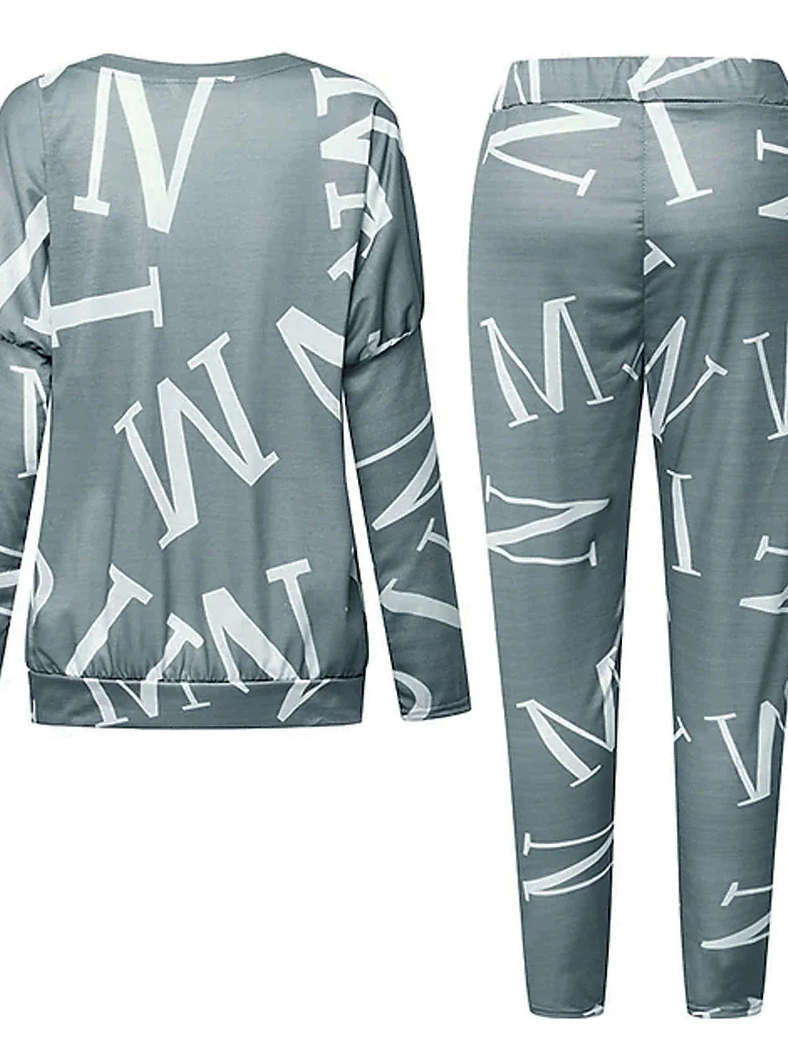 Women's Stylish Black and White Letter Print Lounge Set with Crew Neck Top and Slim Pants