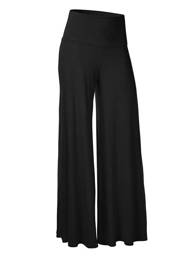 Women's Stylish Wide Leg Faux Linen Pants with High Waist and Drawstring - Black/White S-M