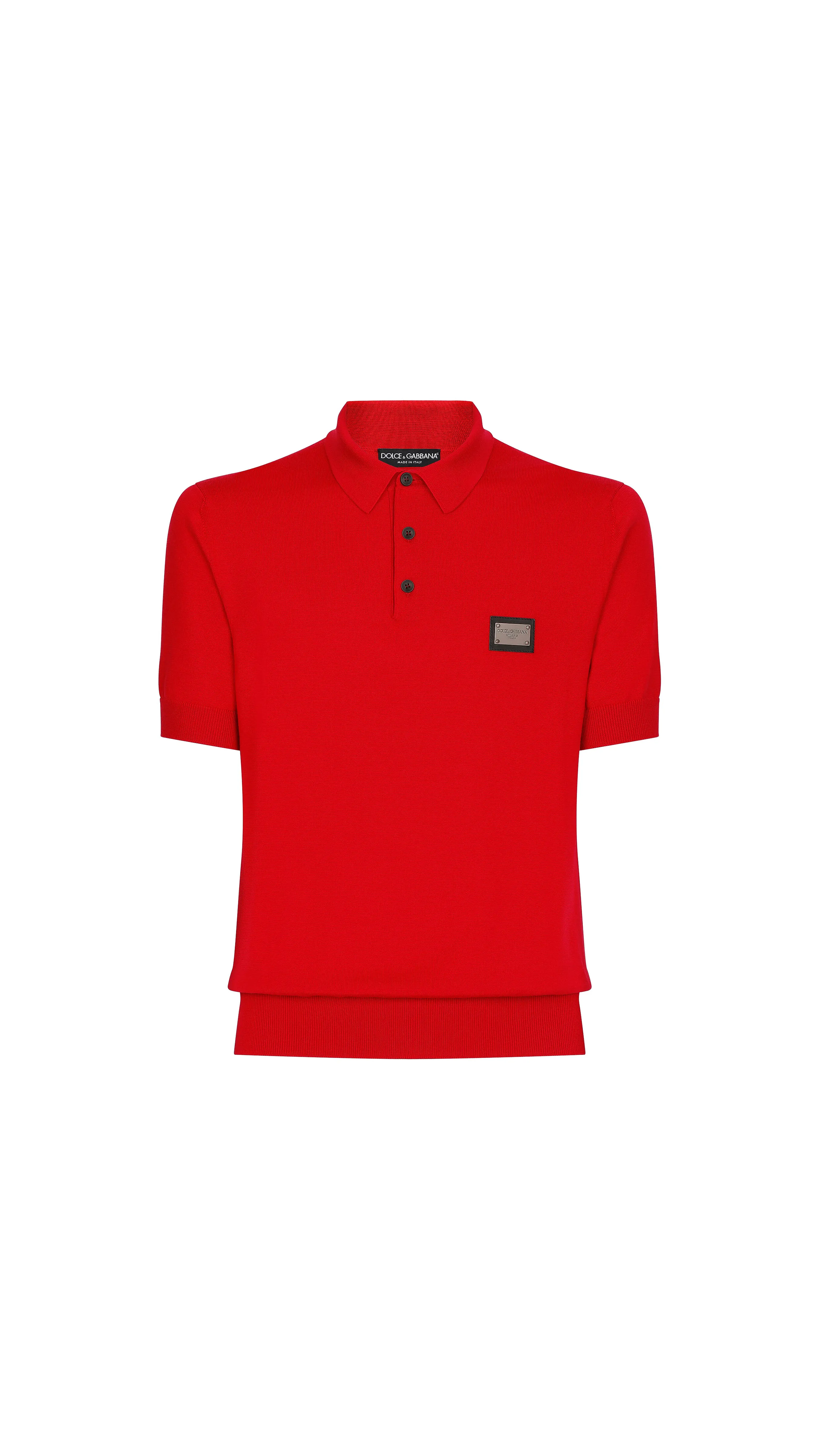 Wool Polo-shirt with Branded Tag - Red