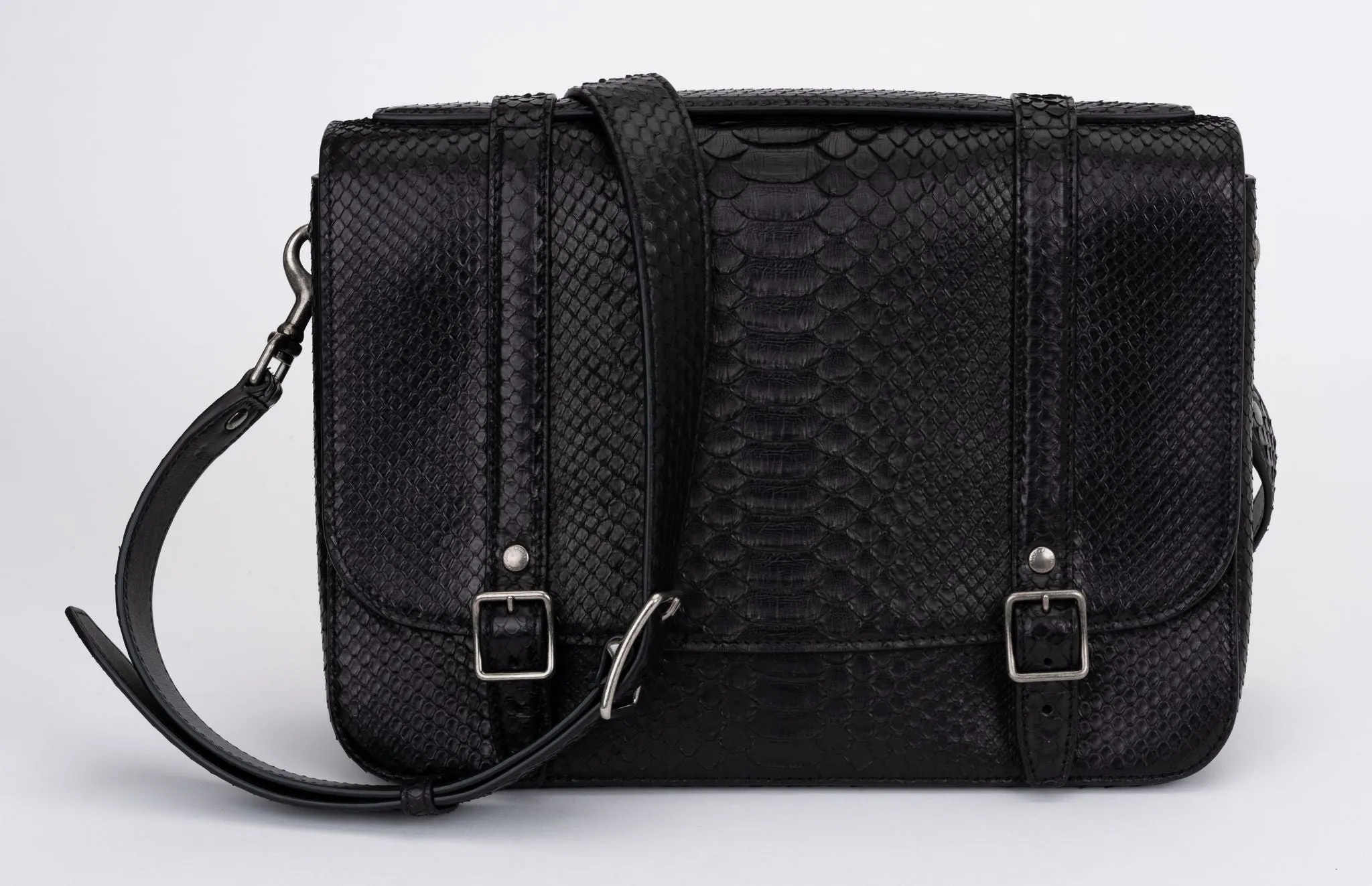 YSL New Black Brushed Python Schoolbag