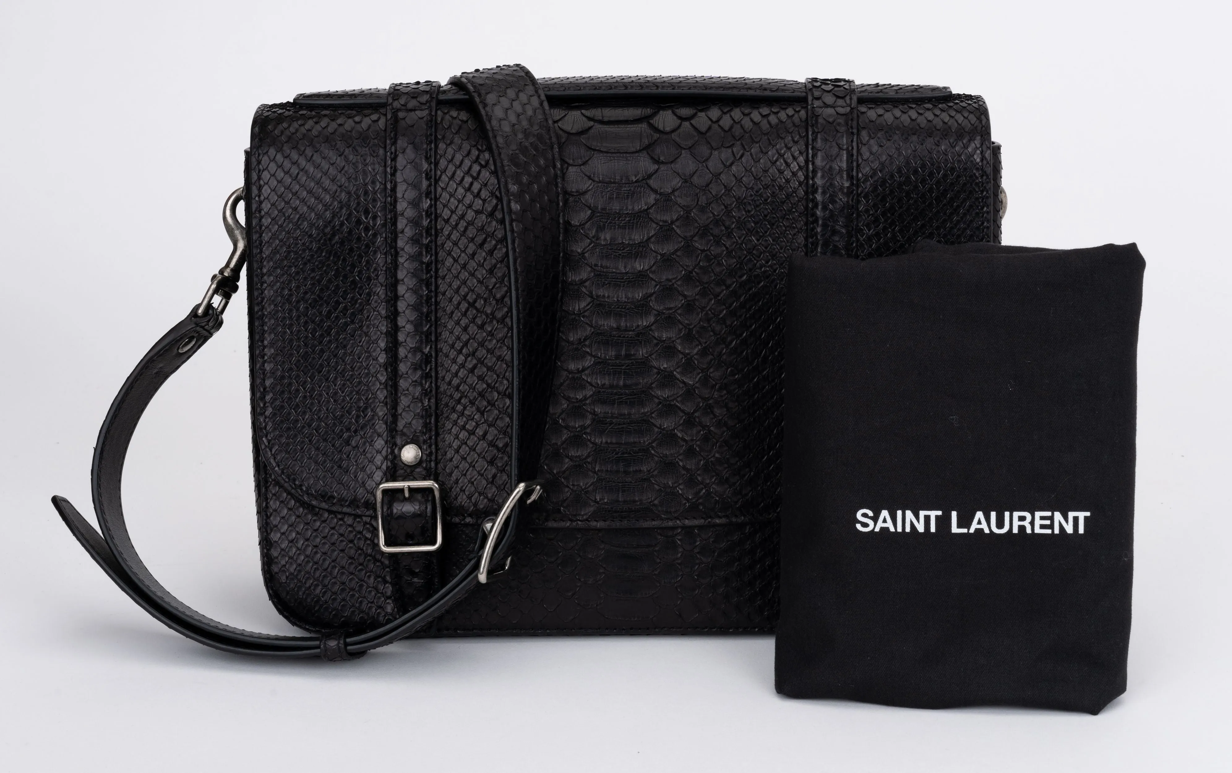 YSL New Black Brushed Python Schoolbag